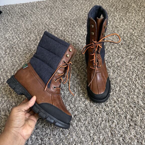 Lauren Ralph Lauren Womens Brown Navy Quinlyn Lace Up Boot Size 6 B New - Picture 1 of 7